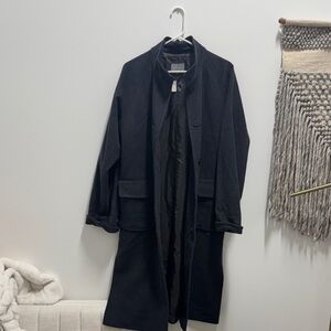per una Black Long Trench Coat - Minimal Stand Collar